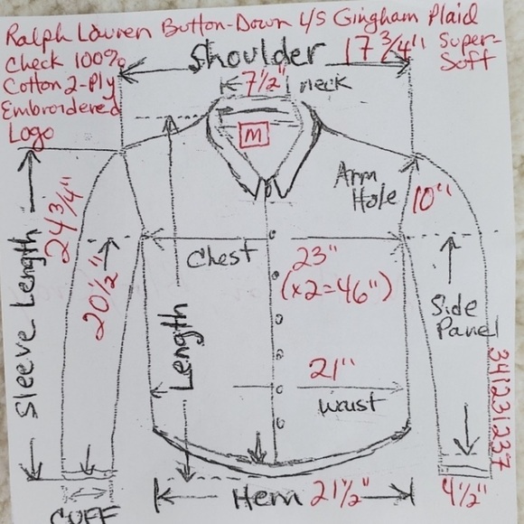 Ralph Lauren Shirt Mens M Blue Gray Gingham Check Button Down Classic Fit Cotton - Picture 3 of 15